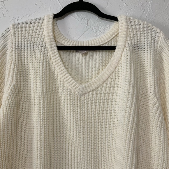 Woman Within Plus Size V-Neck Shaker Trapeze Knitted Sweater Ivory Sz 2X 26/28 - Picture 3 of 8